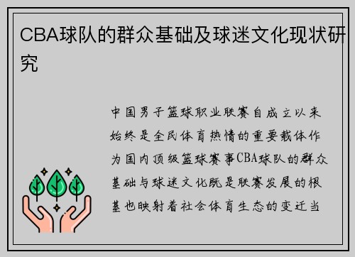 CBA球队的群众基础及球迷文化现状研究