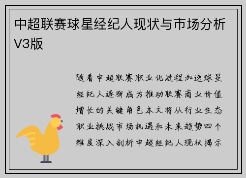 中超联赛球星经纪人现状与市场分析V3版
