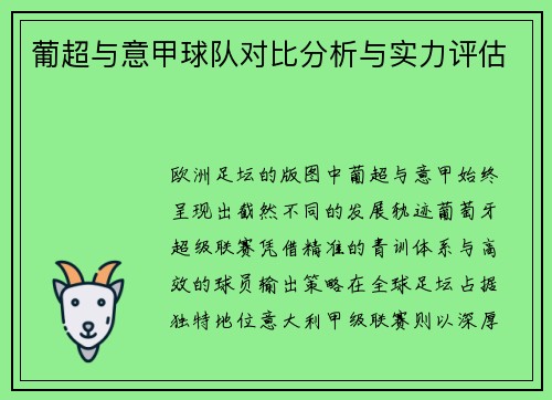葡超与意甲球队对比分析与实力评估