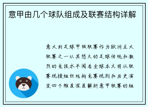 意甲由几个球队组成及联赛结构详解